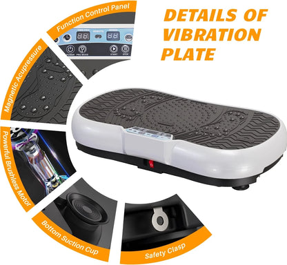 Vibration Plate Exercise Machine Whole Body Workout Vibration Fitness Platform with Accessories, White